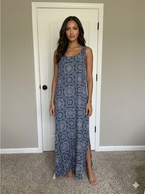 MSK Women’s 100% Rayon Blue Long Sleeveless Boho Maxi Sun Dress Size Medium